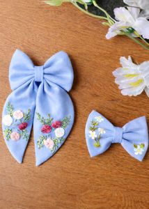 Floral Embroidered Hair Bow Set