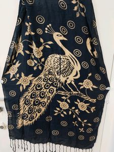 Black Colour Shawl With Peacock Design
