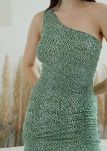 Green Floral One Shoulder Dress