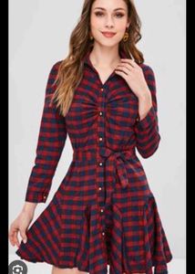 Red Plaid Shirt Dress