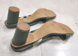 Round Shaped Heel Olive Green Sandals