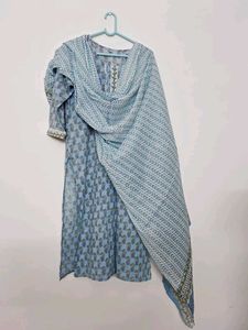 Blue Printed Kurti with Dupatta