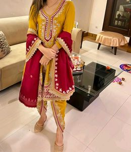 Festive embroidered Silk Ankarkali Dhoti Suit set