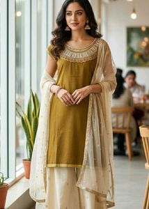Gold and Silver Embellished Mustard Dress