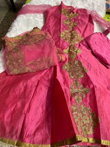 very pretty pink heavy anarkali salwar suit