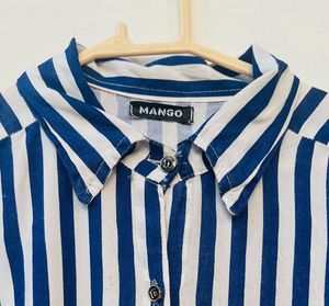 Blue &amp; White Striped Shirt Dress
