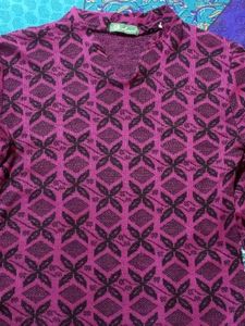Patterned Purple Knit winter wear kurta