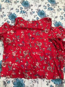 Red Off Shoulder Bare Denim Top
