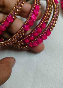 Pink rose flower Bangles (Set of 8) 2-8 size