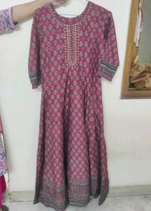 Maroon Printed Ethnic Dress