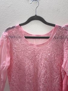 Pink Chikan Kurta With Inner