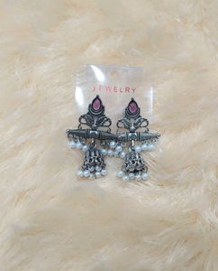 Silver Jhumka Earrings with Pearls
