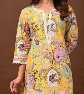 Floral Print Yellow Kurti