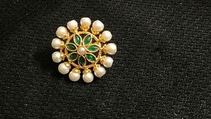 Pearl &amp; Green Floral Stud Earrings