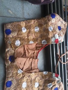Elegant Blue &amp; Gold Embellished Saree W8th Blouse