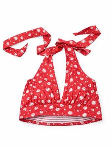 New Me Red Floral Halter Tie-Up Top