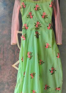 Mint Green Organza Anarkali  Floral Embroidered