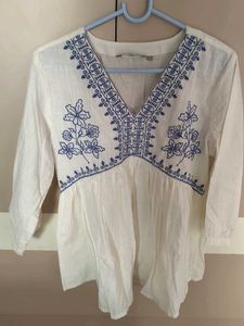 Embroidered V-Neck Top