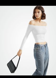h&m White Off-Shoulder Long Sleeve Top