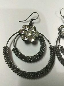 Hoop Earrings with Rhinestone Flower