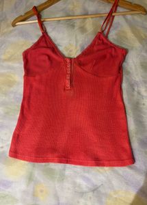 Cute Coral Ribbed Button Tank