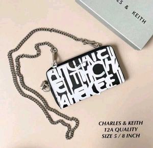 CHARLES &amp; KEITH QUILTED SLING WALLET WD CHAIN