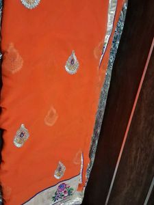 Orange Embroidered Saree