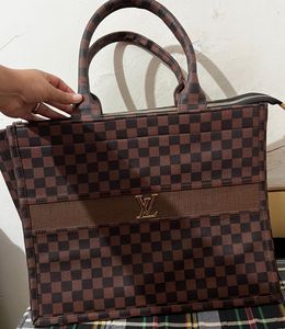 Brown Checkered Tote Bag