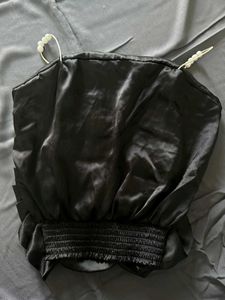 Satin Ruched Pearl Strap Top