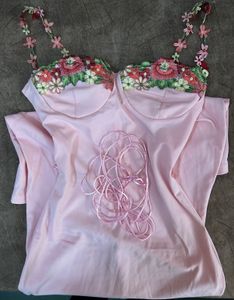 ⋆˚꩜｡Floral Detail Pink Dress