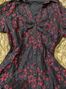 Black and Red Gothic Lace Detail Shirt