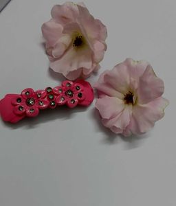 Pink Beaded Hair Clip with Black and White Accents