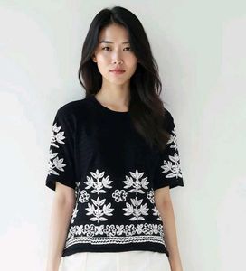 Embroidered Black Top