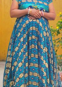 Elegant Blue Floral Fit &amp; Flare Dress