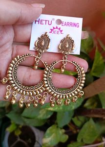 Gold Oxidised Jhumkas &amp; Silver Hoop Earrings Combo