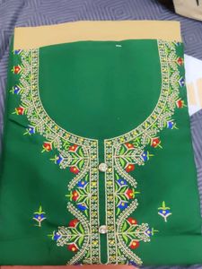 Green Embroidered Kurti Material