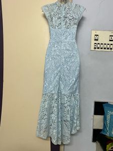 Pintrest Elegant Blue Lace Fish cut Dress