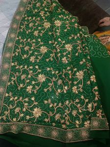 Georgette Green Heavy saree With Beautiful Design