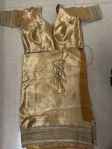 Golden Saree &amp; Blouse Set