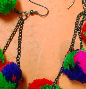 Multicolored PomPom Earrings