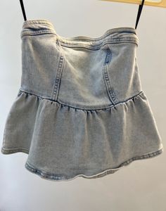 Denim Tube Top with Peplum Hem