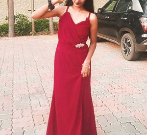 Elegant Red Maxi Dress with padding inside