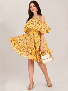 New/ Unused Floral Yellow Ruffle Dress For M Size