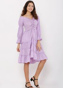 Lilac Smocked Tiered Midi Dress