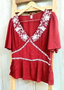 Rust Colour Embroidery Work Top Size-34