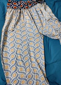 L Navy Blue Palazzo With Brick Red Dots