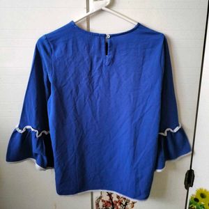 Blue Ruffle Sleeve Top