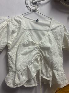 White Chickenkari Print Crop Top