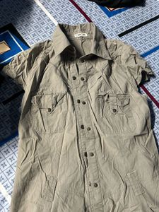 Khaki Button-Up Shirt dress