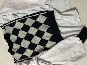 Argyle Knit Cardigan with attached Blouse